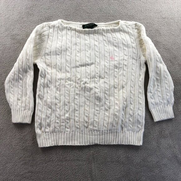 Lauren Ralph Lauren Womens Sweater Petite Cable Knit White Pullover Cozy Casual - Picture 9 of 10
